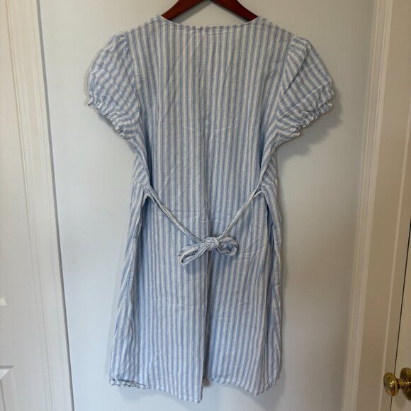 Blumind Linen Blend Dress Striped Summer Dress Junior Size 9 White Blue Buttons - Picture 12 of 14